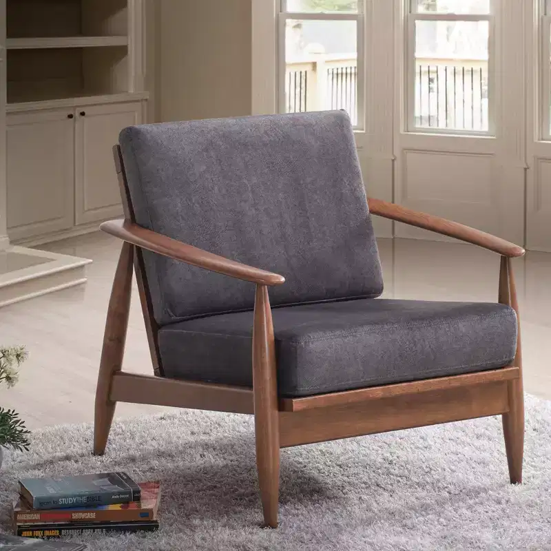 GDFStudio Quintina Modern 33 Rubber Wood and Fabric Upholstered Accent Chair