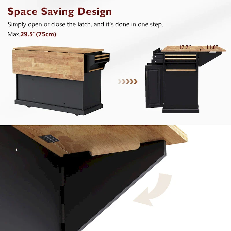 54Inch Large Kitchen Island With Rubber Wood Drop Leaf(no include stool)