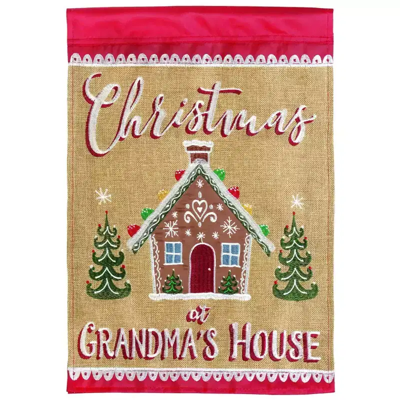 Grandma's House Holiday Red and Tan 13 X 19 Burlap Outdoor Hanging Garden Flag