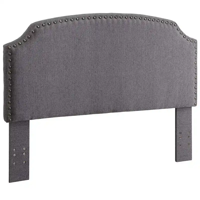 Emira Transitional Grey Adjustable Flax Upholstered Nailhead Headboard by Furniture of America