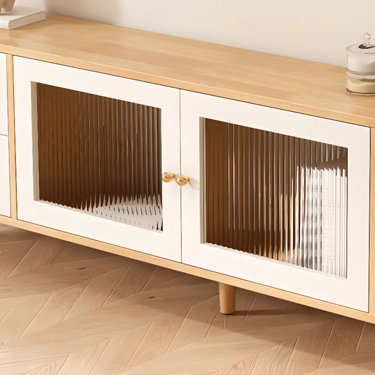 55 Natural Wood Cable Management TV Stand with Drawers