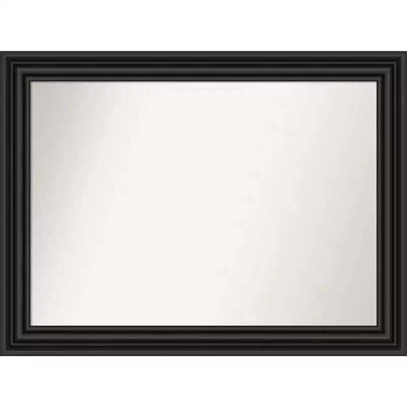44" x 33" Non-Beveled Colonial Black Wall Mirror - Amanti Art: Modern Rectangle, Includes Mounting Hardware