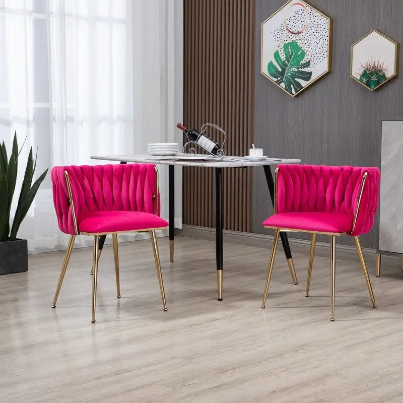 SEYNAR Modern Glam Velvet Dining Side Chair Set of 2 with Gold Metal Frame