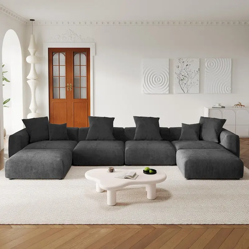 U-Shaped Luxurious Modular Sectional Couch with Chaise Ottoman