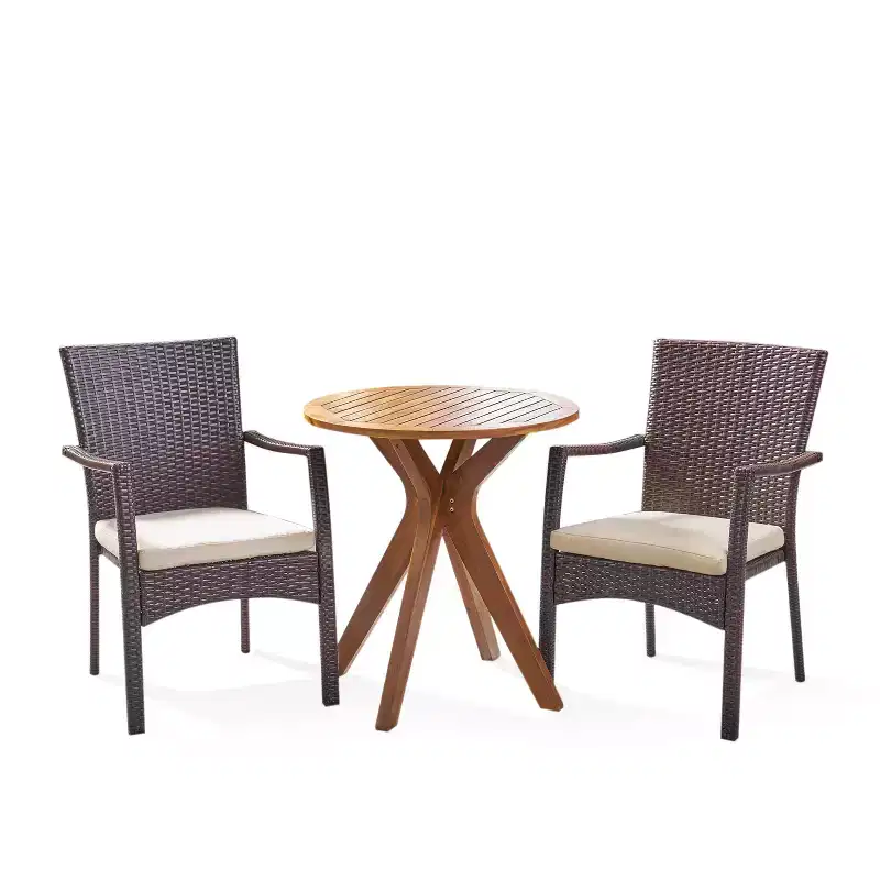 Christopher Knight Home Kent Outdoor Acacia Wood and Wicker 3 Piece Bistro Set