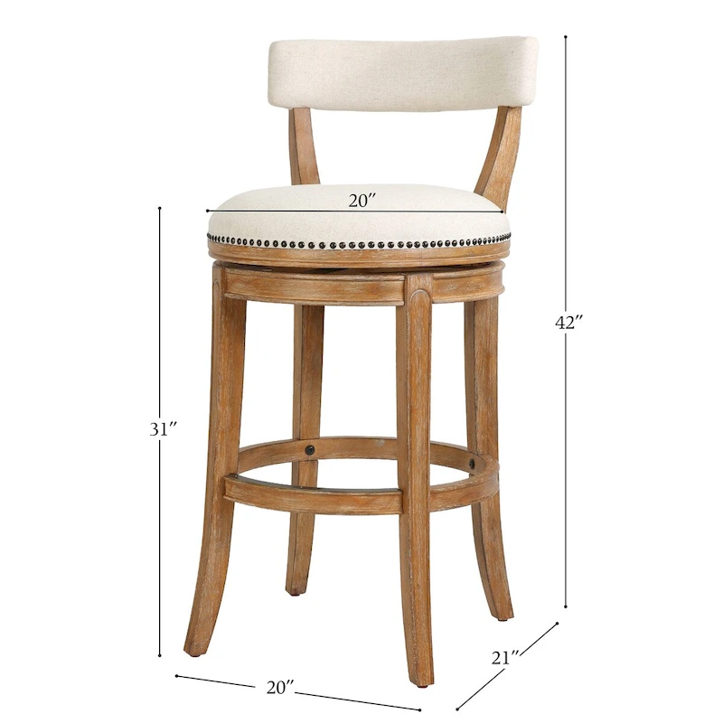 Pasha Wood Swivel Bar Stool with Upholstered Seat and Back