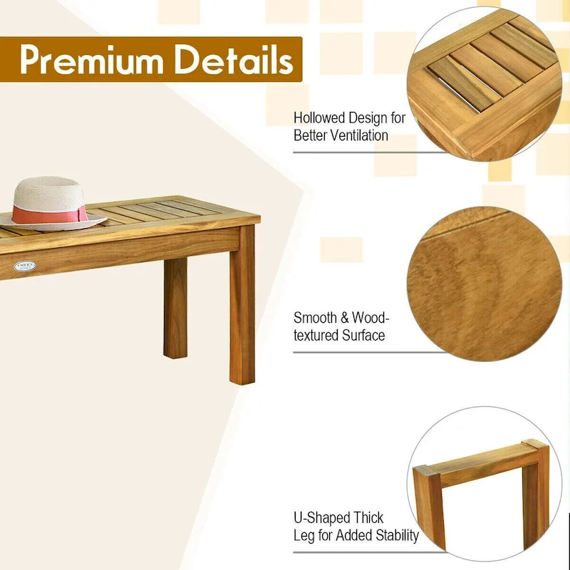 52 Acacia Wood Dining Bench with Slatted Seat - 52 x 13.5 x 17 (L x W x H)