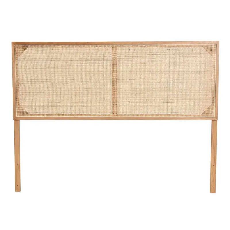 bali & pari Aurelia Modern Bohemian Bayur Wood and Natural Rattan Headboard
