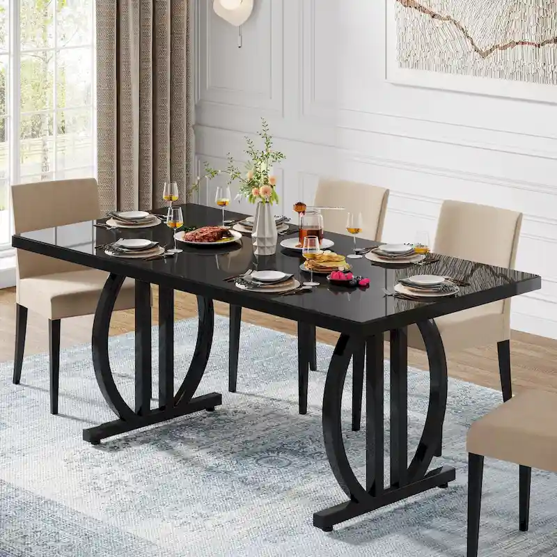 Dining Table for 4-6 People, 63-Inch Large Dining Room Table, High Glossy Finished