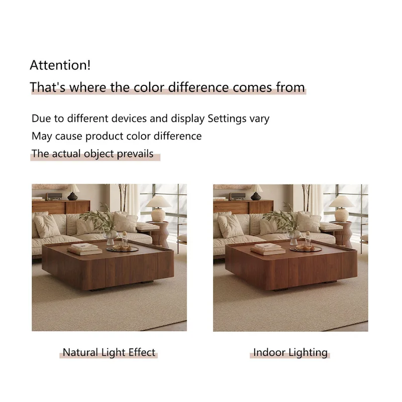 Mid-Century Modern Square Wood Coffee Table with Drawers