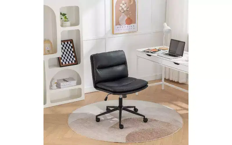 TUYOHW Adjustable Swivel Criss-Cross Chair, Wide Seat Ergonomic Office Chair, PU Leather Home Office Desk Chair Vanity Chair