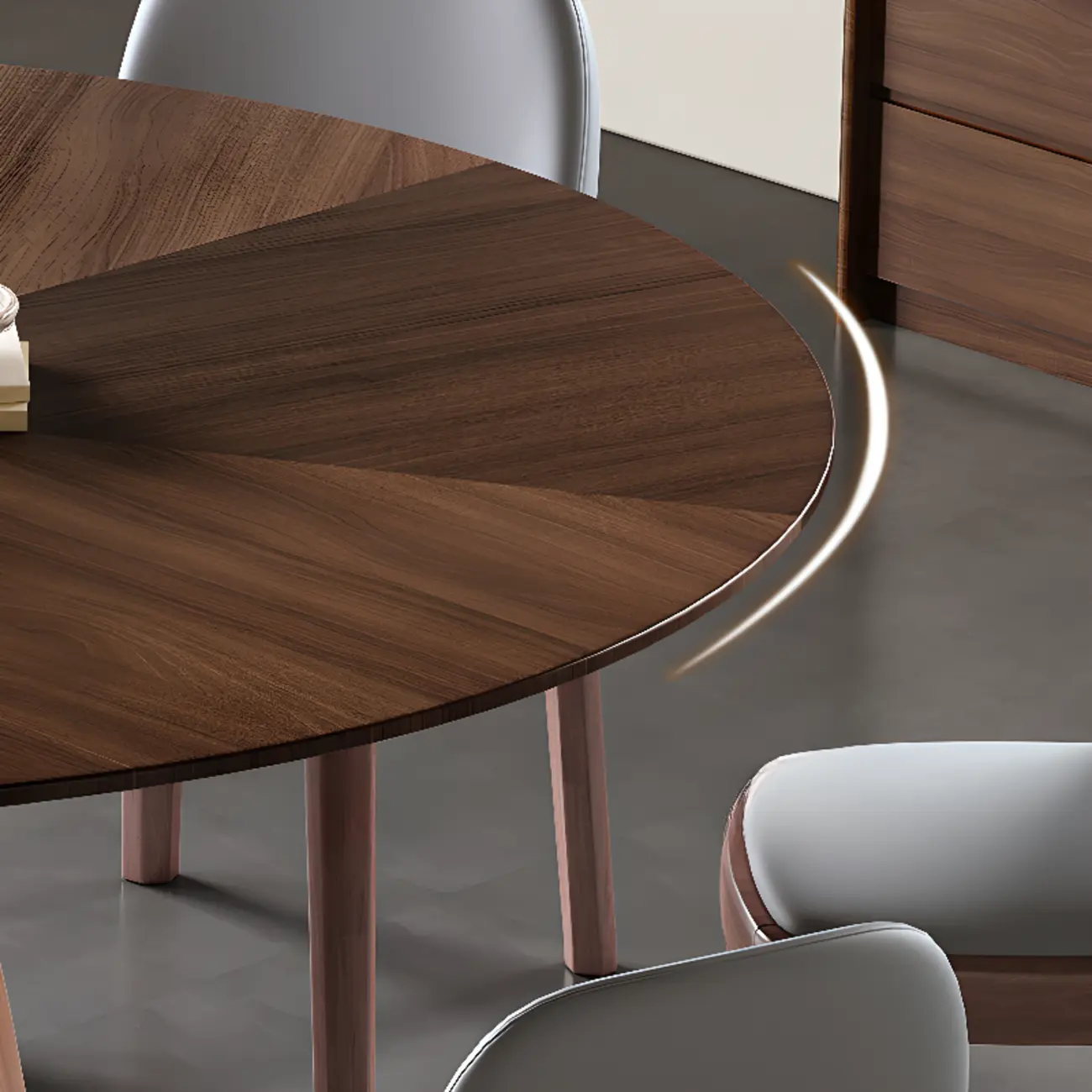 Modern Simple Round Walnut-Brown Wood Dining Table