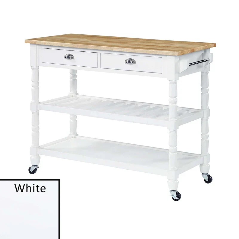 Natural Wood Butcher Block Kitchen Cart with 3 Tiers
