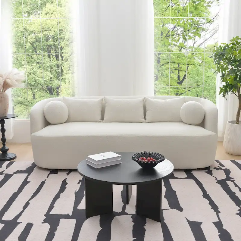 Sherpa Boucle Upholstered 3-Seater Sofa Couch, 85 W