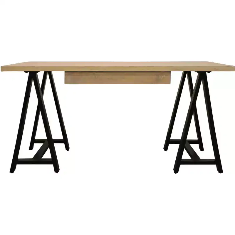 HomeRoots 60 Ivory and Black Solid Wood Executive Desk