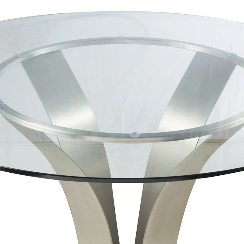 48 Inch Dining Table with Round Glass Top and Metal Base, Chrome