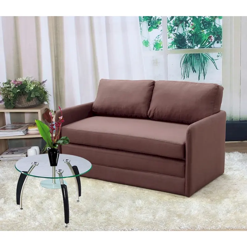 Brown / Grey / Yellow Convertible 2-Seat Foam Loveseat Sofa Bed