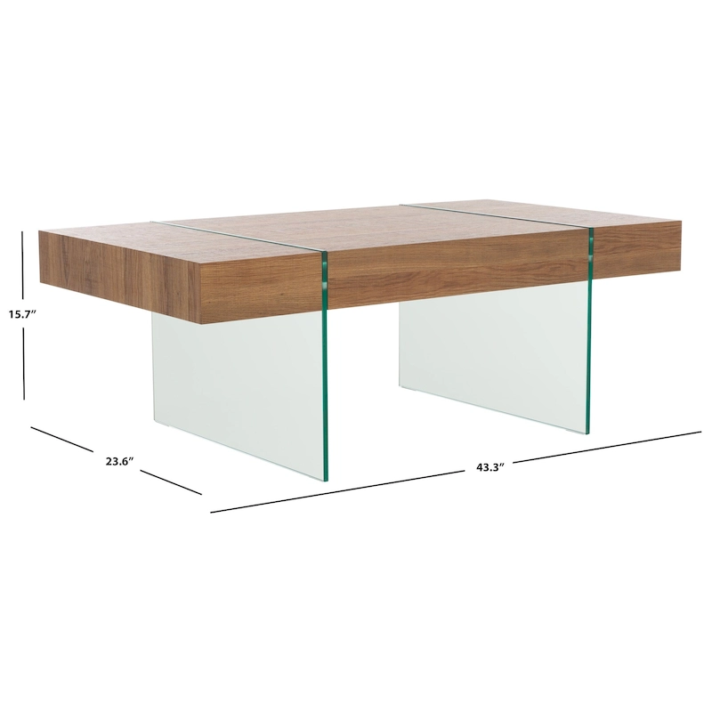 SAFAVIEH Pluma Glass Leg Rectangular Coffee Table - 43.3 W x 23.6 L x 15.7 H - 43Wx24Dx16H