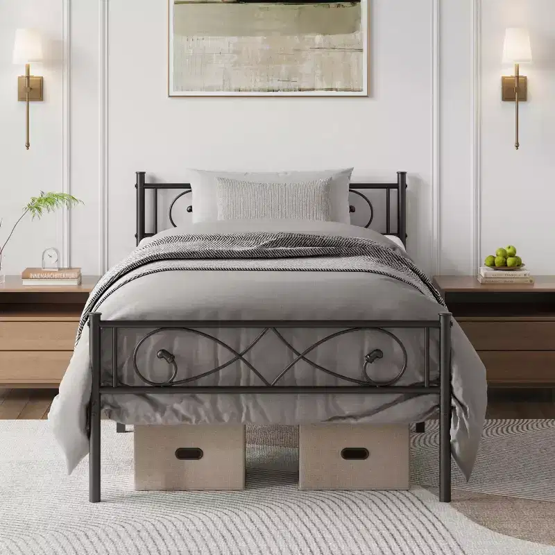 Twin Size Metal Platform Bed Frame with Fist Design Headboard & Footboard, Under Bed Storage, Noise-Free, Easy Assembly, No Box Spring Needed, Black