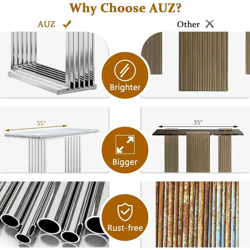 Glam 60 inch Rectangular Glass Console Table with Brushed Gold Stainless Steel Base