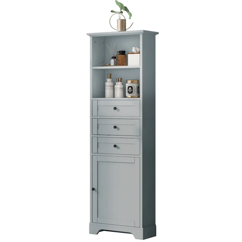 68 Tall Freestanding Bathroom Cabinet with 3 Drawers and Adjustable Shelves