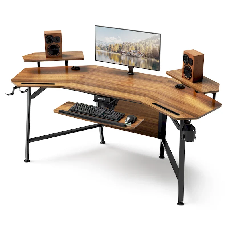 72 Large Gaming Desk Black Multifunctional Computer Desk with Keyboard Tray