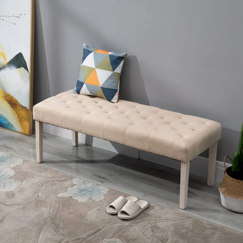 HOMCOM SimpleTufted Upholstered Ottoman Accent Bench with Soft Comfortable Cushion & Fashionable Modern Design
