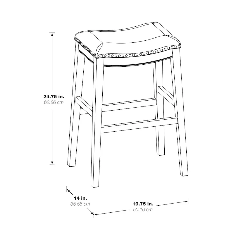 Antique White Saddle Bar Stool Set of 2 – Counter Height, Beige Fabric Seat