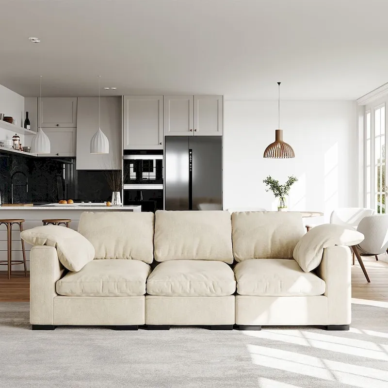 86.61 Modern Farmhouse Deep 3-Seater Sofa, Track Arm Couch, Linen Fabric Sofa