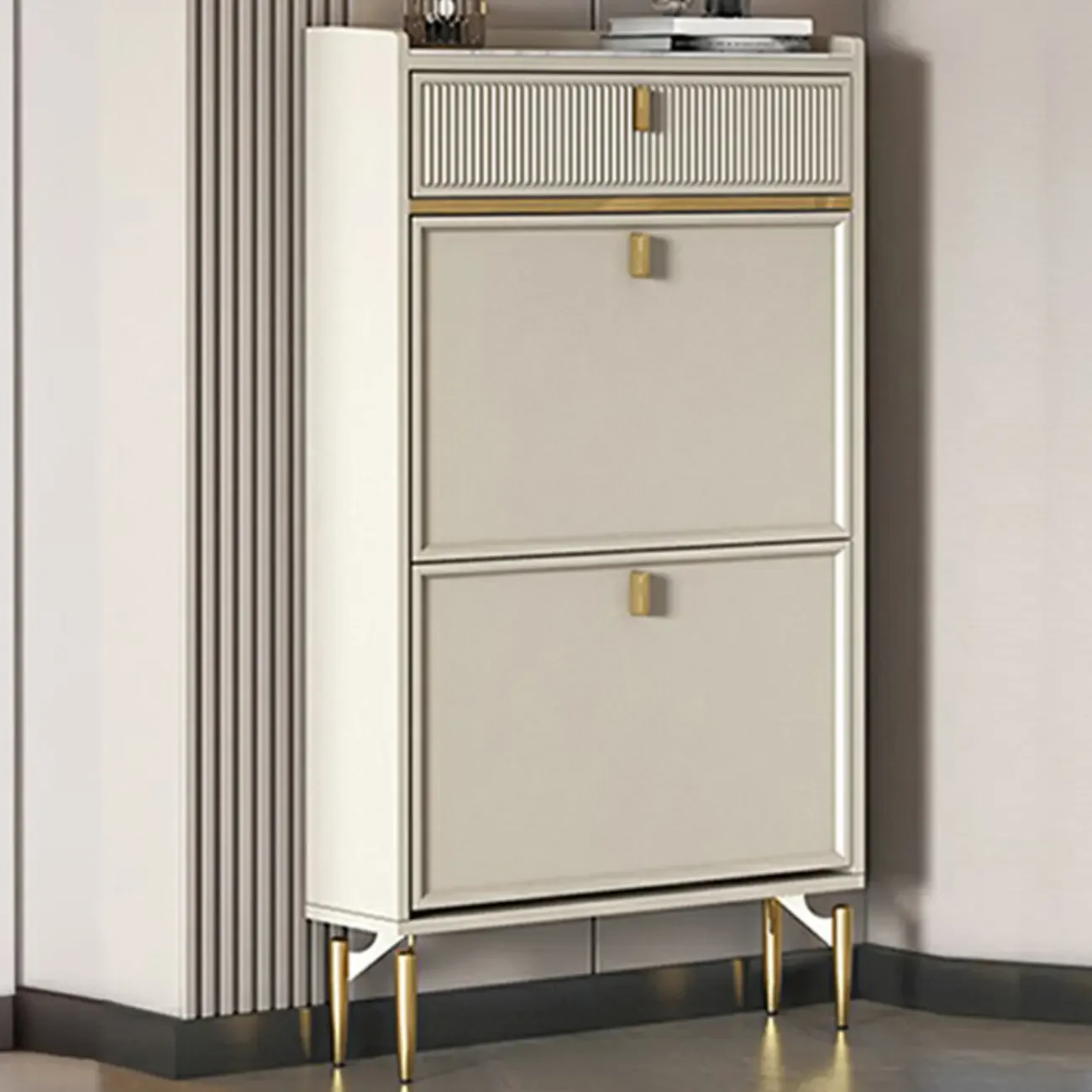 Entryway Off-White Wood Shoe Storage with 2-Drawer