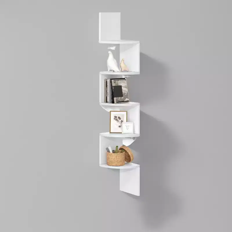 Wall Mount Floating Corner Shelf, 5-Tier Radial for Bedroom, Living Room, Bathroom, Home Office