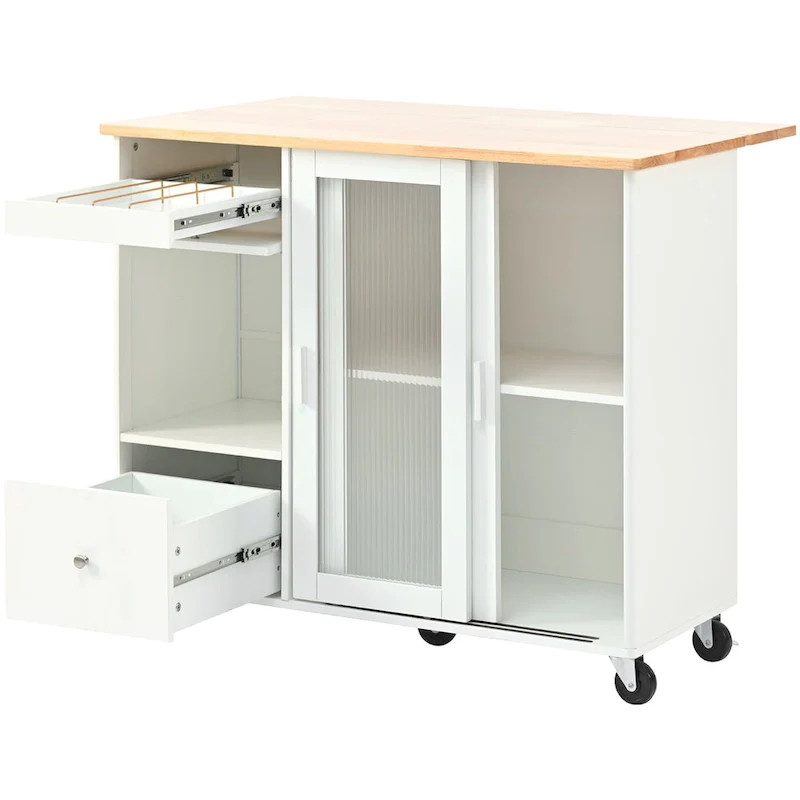 Kitchen Island with Drop Leaf, LED Light