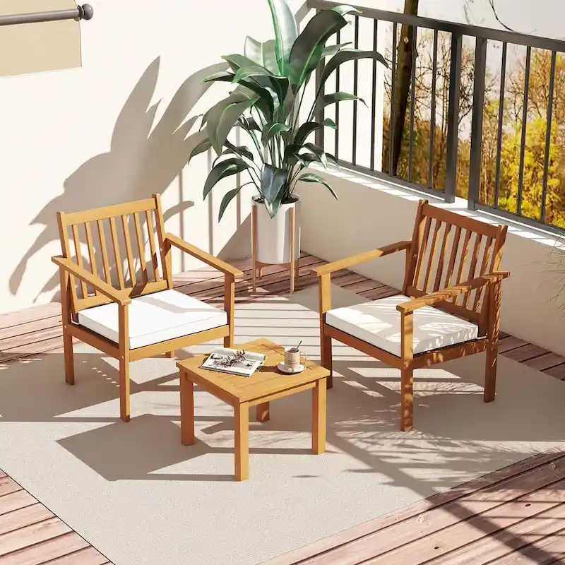 Costway 3 PCS Patio Wood Furniture Set Acacia Wood Chairs & Coffee - See Details