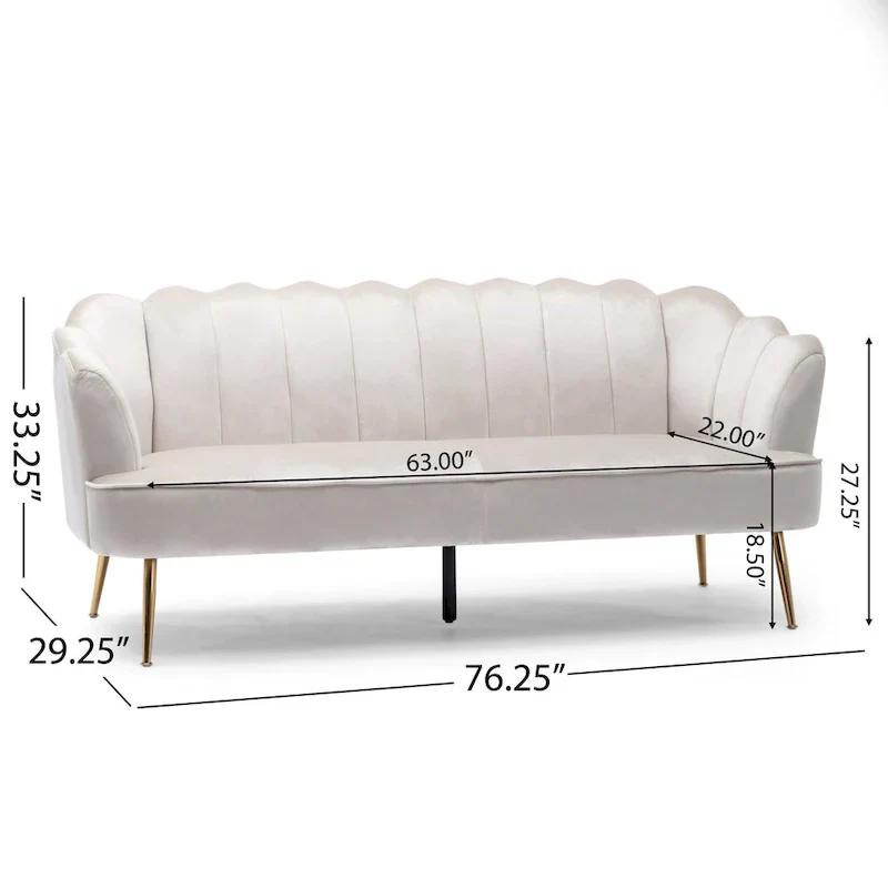 Reitz Glam Velvet Shell 3 Seater Sofa by Christopher Knight Home - 76.25 L x 29.25 W x 33.50 H