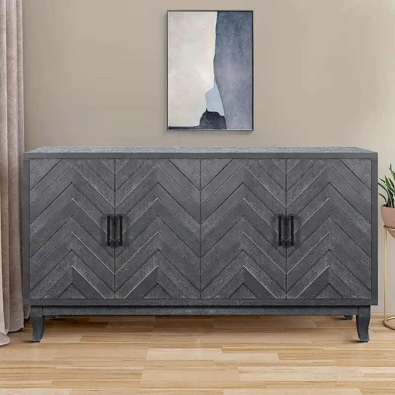 Antique Dark Grey Two-Door Wooden Dining Sideboard