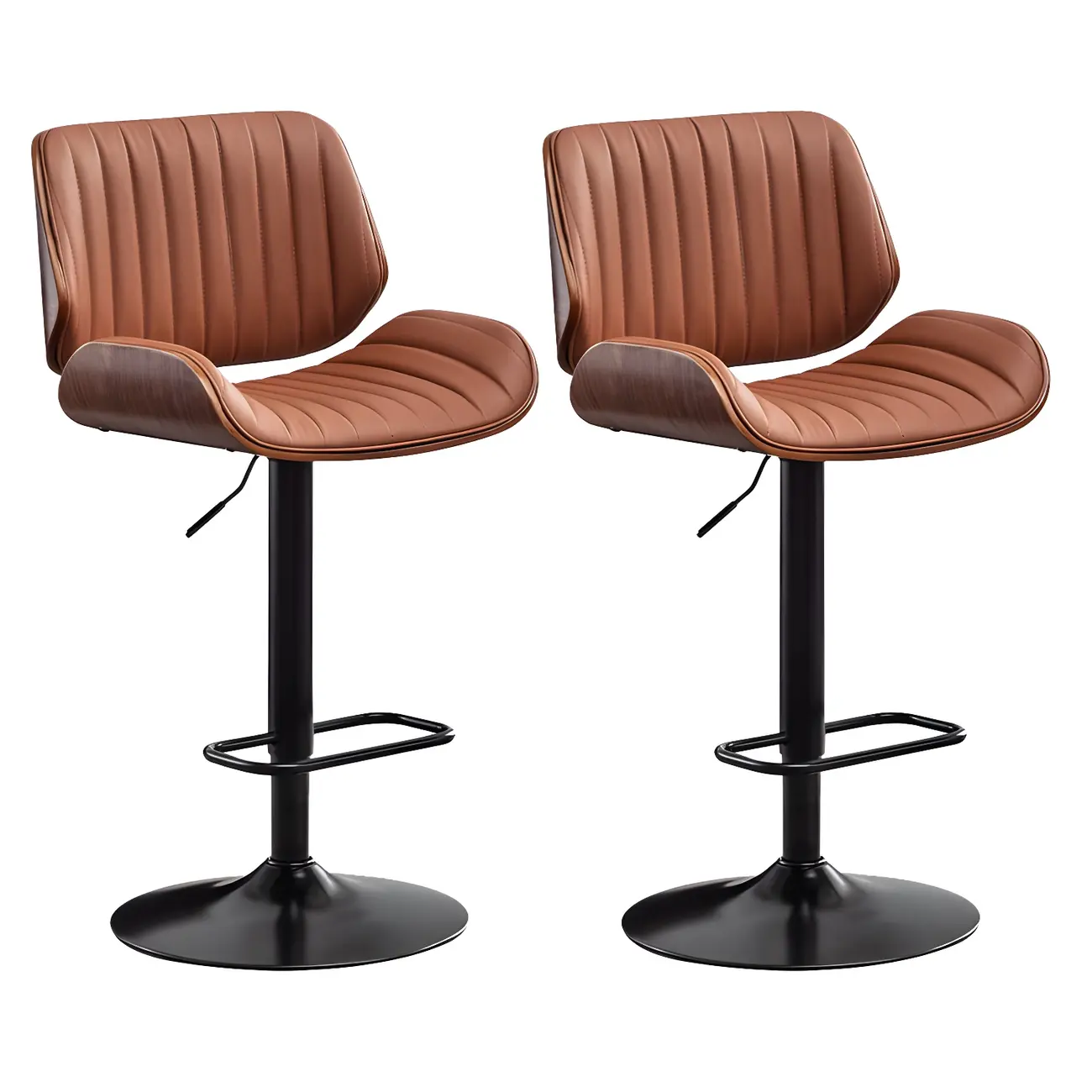 Elegant Wood Leather Red Swivel Adjustable Bar Stool