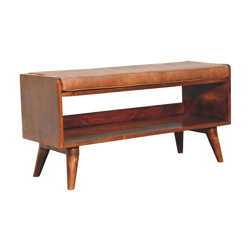 Chestnut Brown Leather Single Bench