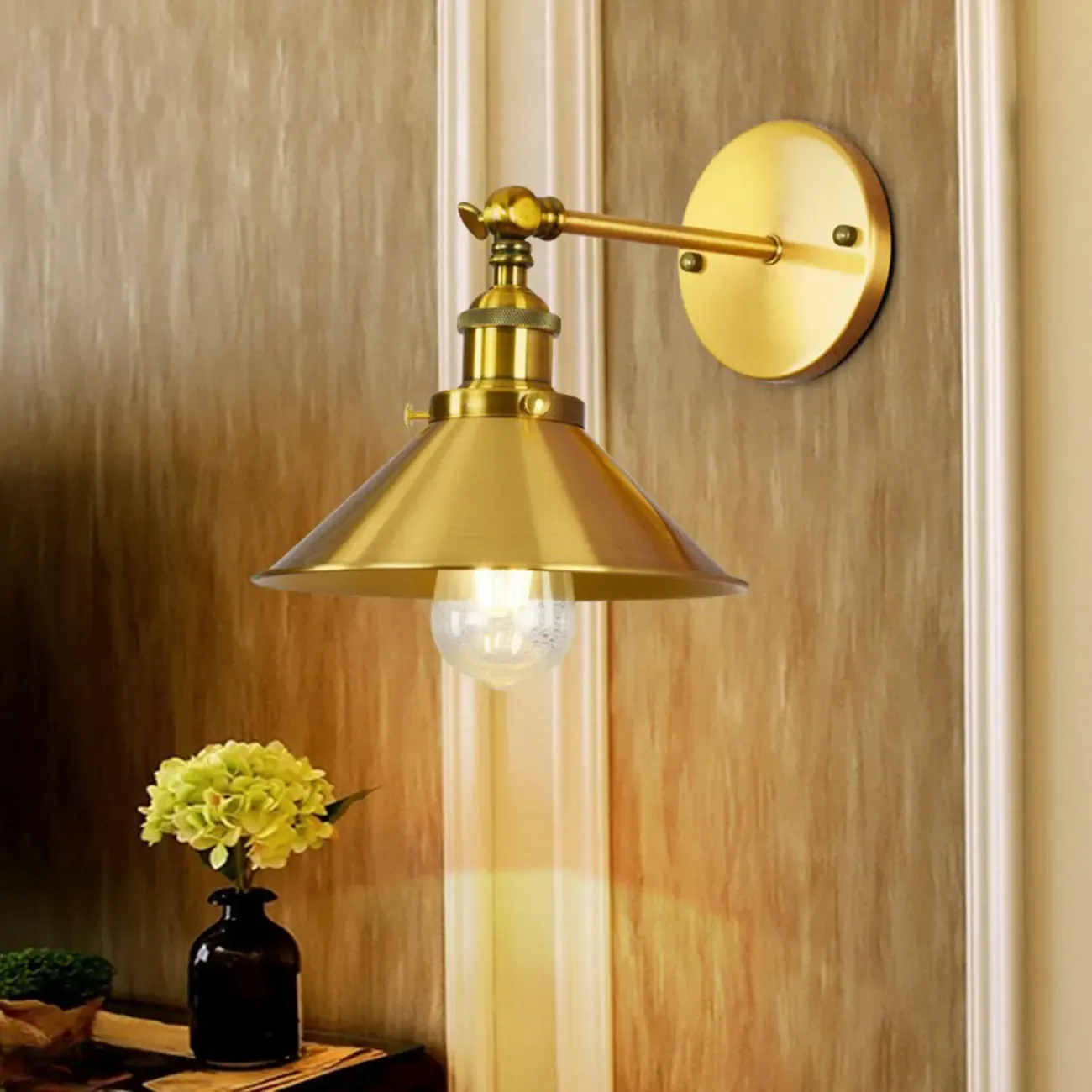 Vintage Brass Swing Arm Wall Light for Bedroom