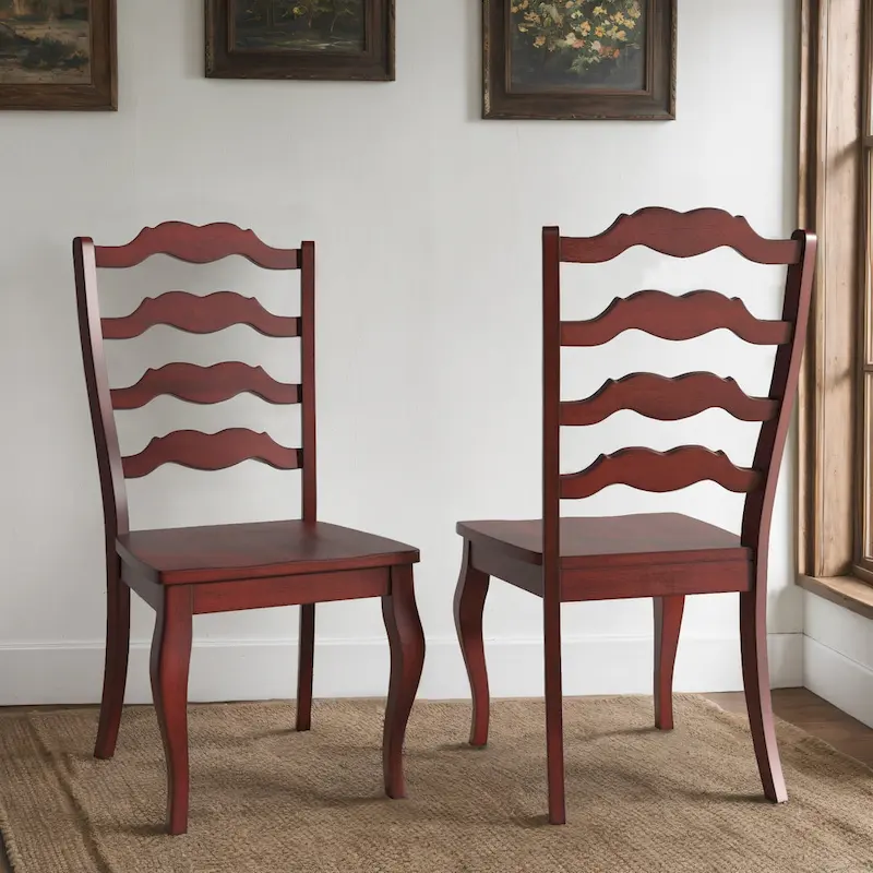 French Ladder Back Wood Dining Chairs (Set of 2)