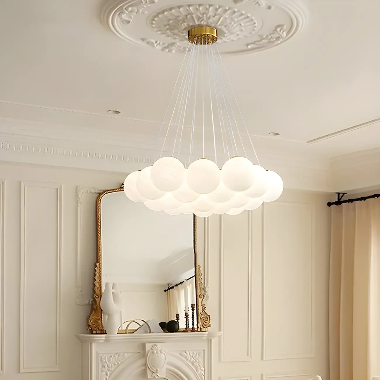 Adjustable White Glass Cluster Sphere Chandelier Modern Elegant