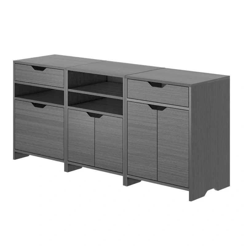Grey Lacquer 3-Piece Storage Cabinet Set
