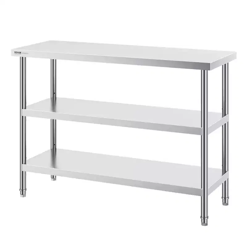 VIYET 34 Stainless Steel Food Prep Table - 2 Adjustable Undershelves, Heavy Duty Metal,Silver