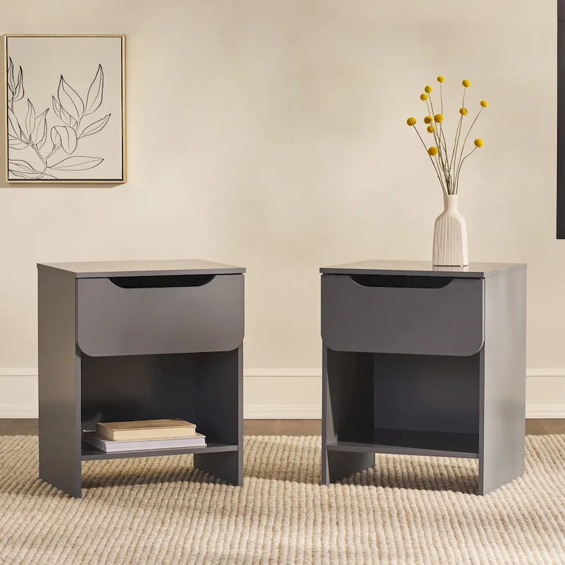 Middlebrook Designs Modern 1-Drawer Nightstand with Cubby (Set of 2)