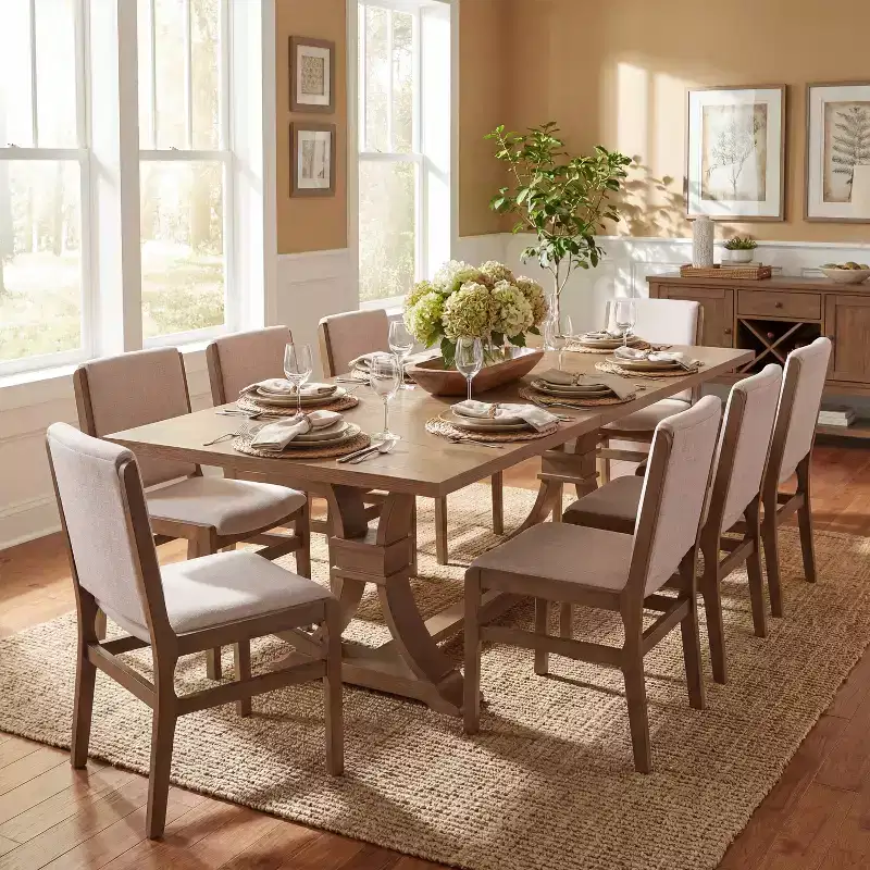 Christopher Knight Home Elio 9 Piece Contemporary Rubberwood Upholstered Dining Set with Expandable Dining Table