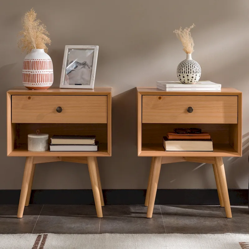 Middlebrook Mid-Century Solid Wood 1-Drawer Nightstand, Set of 2