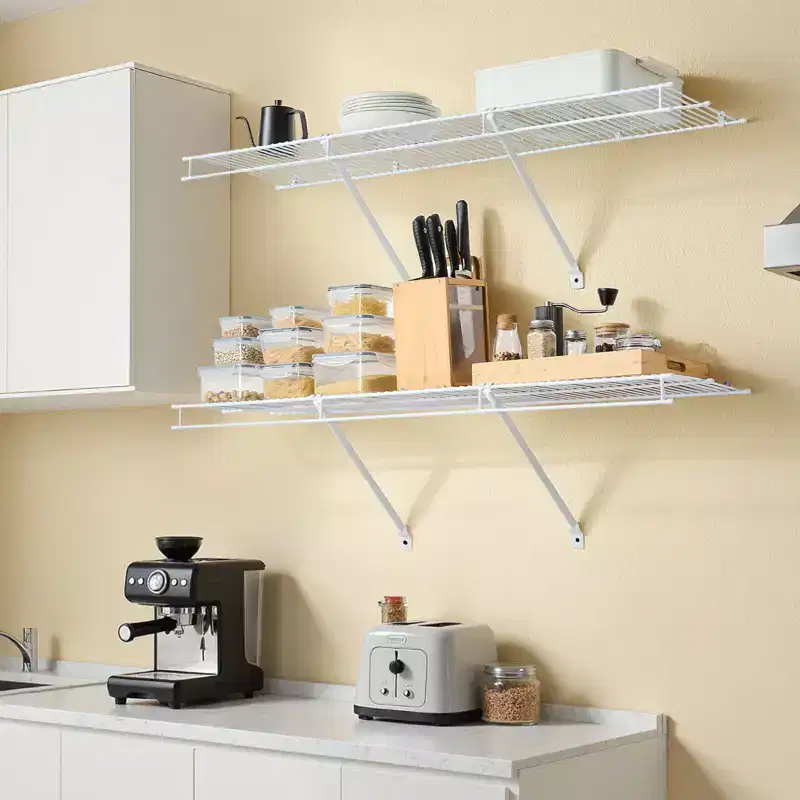VEVOR Wire Shelf Kit, 4 ft, Set of 2, Wall Mounted Wire Shelves, Heavy-Duty Carbon Steel Hanging Shelf, Floating Wall Storage Shelves,White