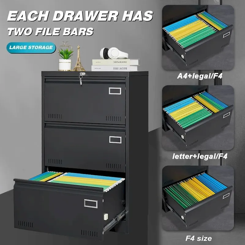 White / Black 3-Drawer Locking Metal File Cabinet — 1 Person Use