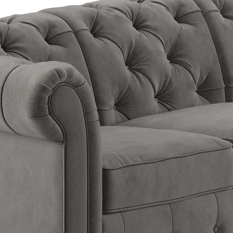 Grey Button-Tufted Chesterfield Sofa - 4/5/6 Seater