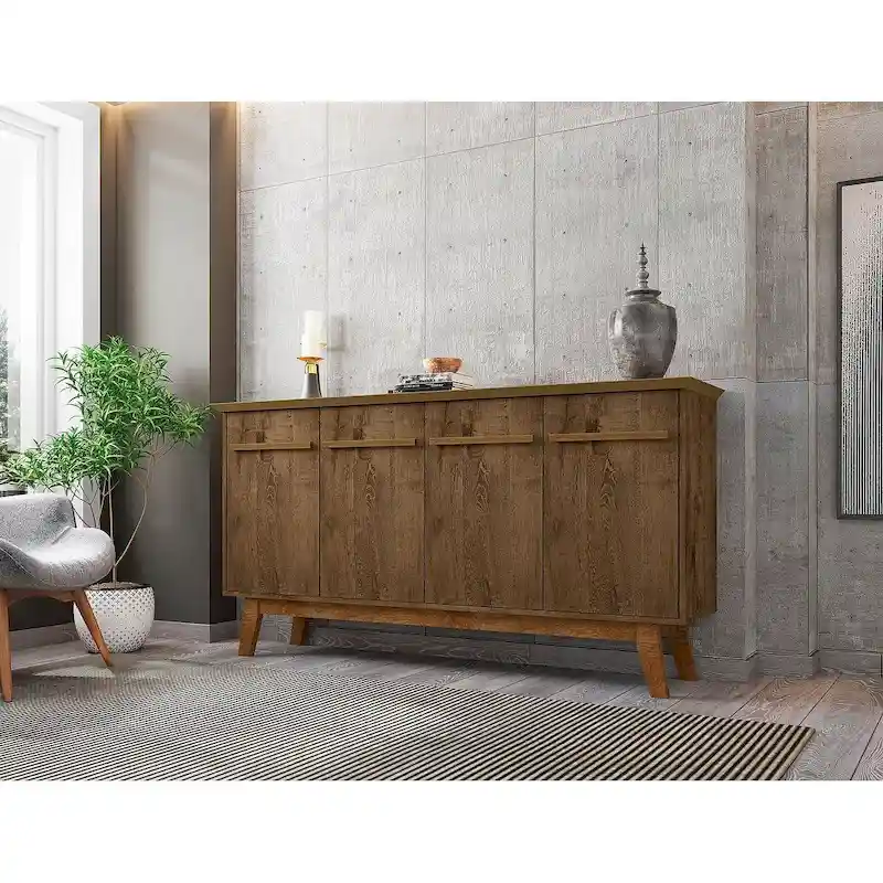 Yonkers 62.99 Sideboard with Solid Wood Legs and 2 Cabinets in Off White and Cinnamon