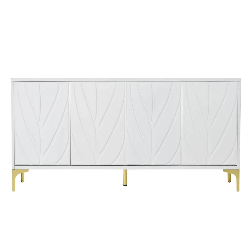 Creative carved 4-door Sideboard Handleless Press-to-Open Design Buffet Cabinet for Dining Room,Living Room, Bedroom, Hallway